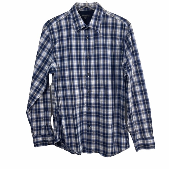 Banana Republic Medium Men's Blue Plaid Casual Button Front Dress Shirt - Picture 1 of 7